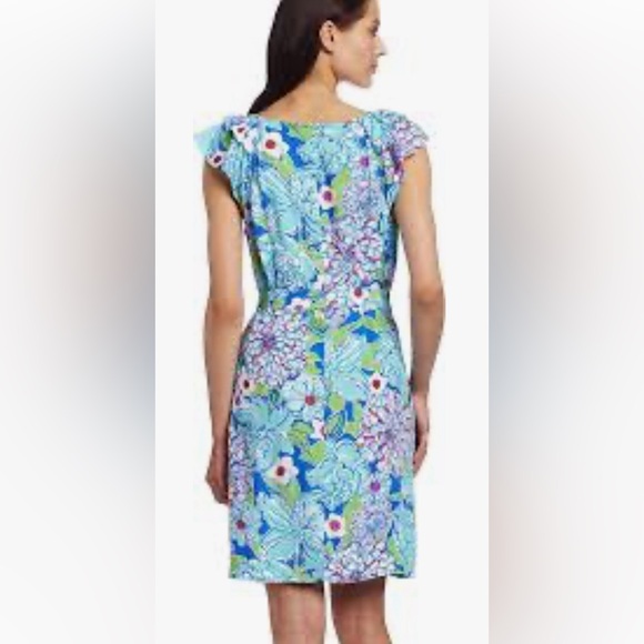 Lilly Pulitzer Maya Worth Blue May Flowers Floral Print Tie Waist Dress - Picture 3 of 14